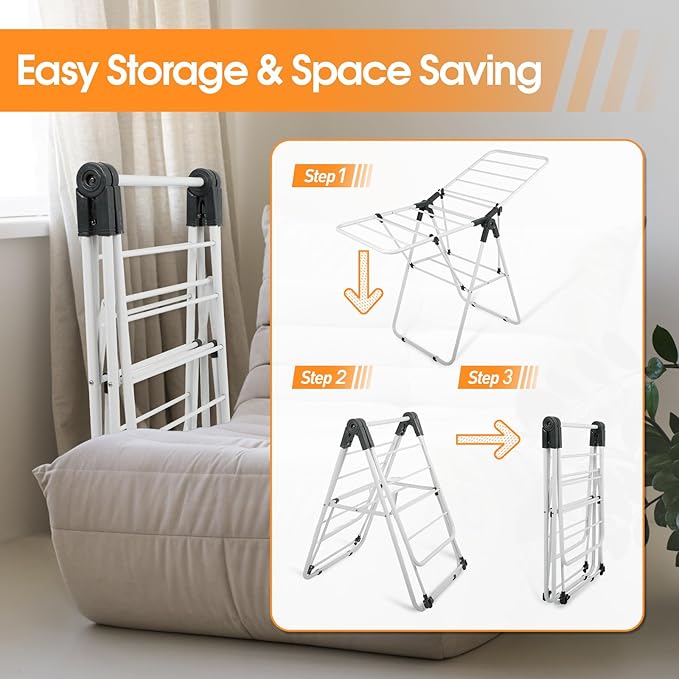 Clothes Drying Rack, Metal Foldable Laundry Drying Rack, - Image 5