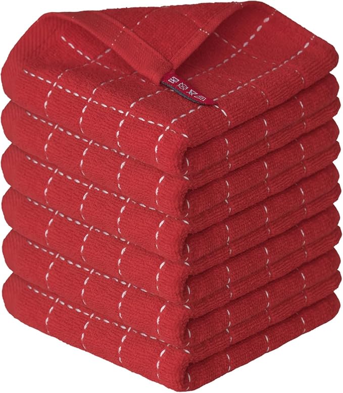 Artoid Mode Checkered Designed Cotton Red Terry Kitchen Dish Cloths, 12x12 Inch by ArtoidMode