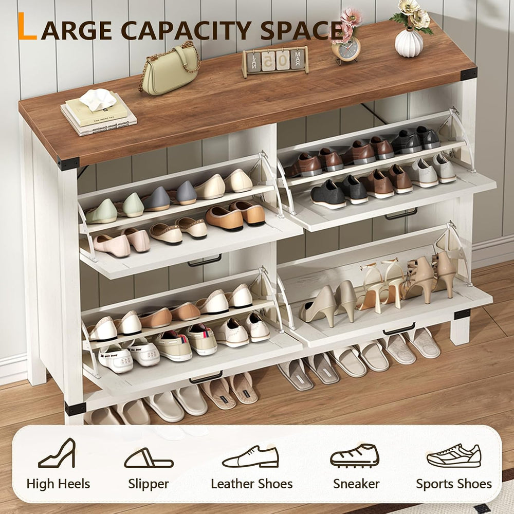 47" Farmhouse Shoe Cabinet with 4 Flip Drawers for Entryway, Hallway