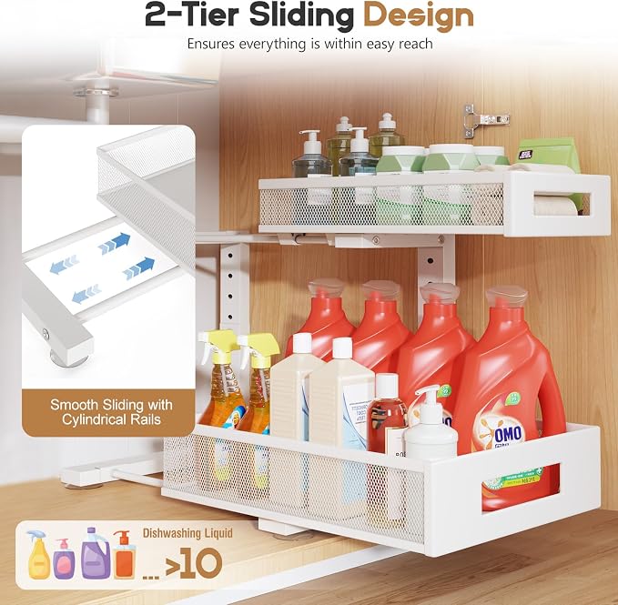 2-Pack Under Sink Storage Organizer, Large 2-Tier Elegant Mesh Pull Out Shelf - Image 4