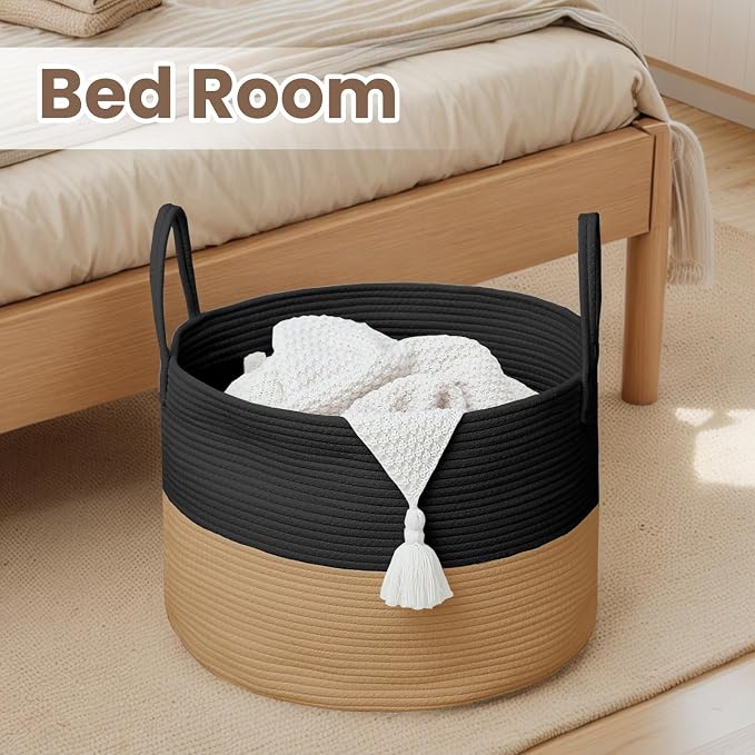 Woven Blanket Basket, 115L Large Rope Storage Bin - Image 6