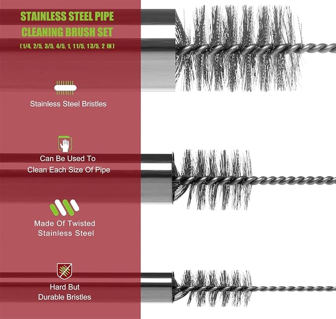 Pipe Cleaning Brush Set Stainless Steel Bristles, Stainless Steel Pipe Brush - Image 4