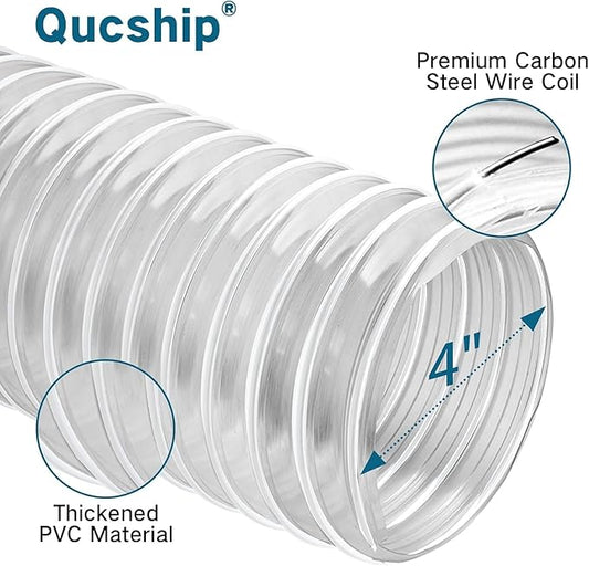 Heavy PVC Dust Collection Hose 4" x 10', Flexible Clear PVC Fume Collection Hose - Image 2