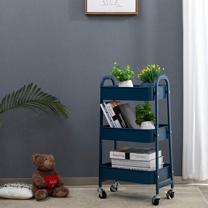 AGTEK Makeup Cart, Movable Rolling Organizer Cart, 3 Tier Metal Utility Cart - Image 6