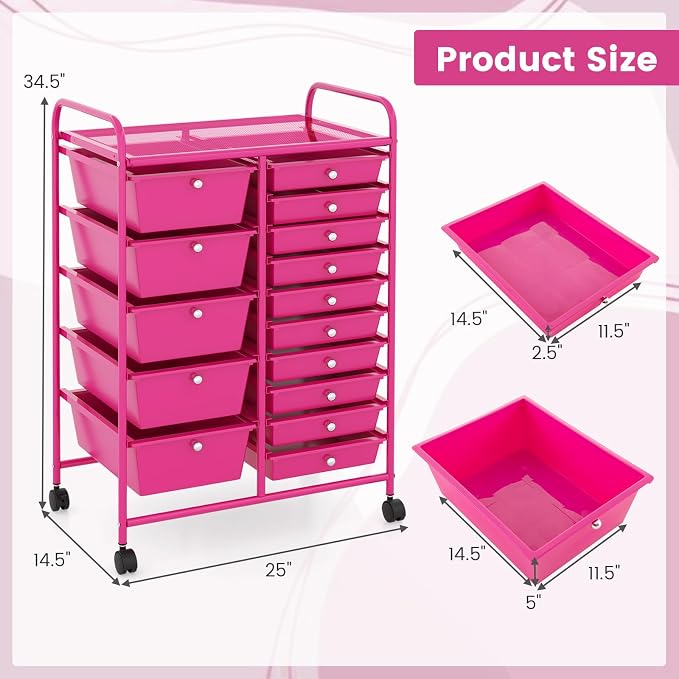 GOFLAME 15-Drawer Rolling Storage Cart, Utility Cart - Image 3