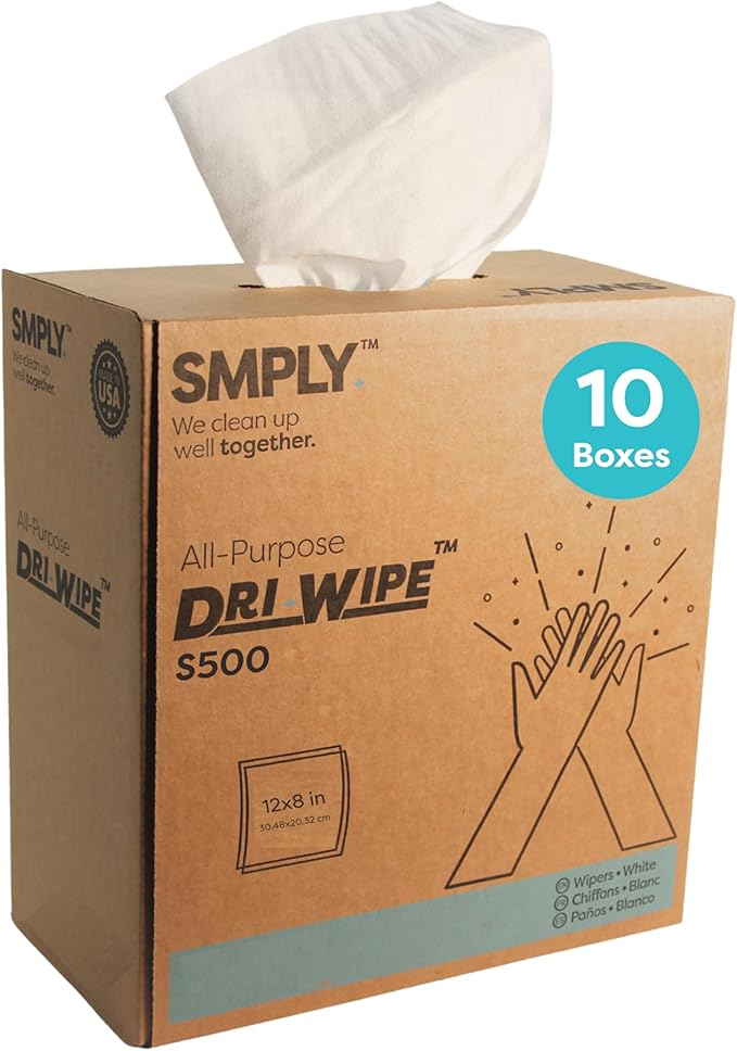 Dri-Wipe S500 by SMPLY Brands – All-Purpose Disposable Wipes, 10 Boxes of 176 by SMPLY