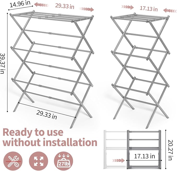 APEXCHASER Clothes Drying Rack, 3-Tier Laundry Drying Rack - Image 3