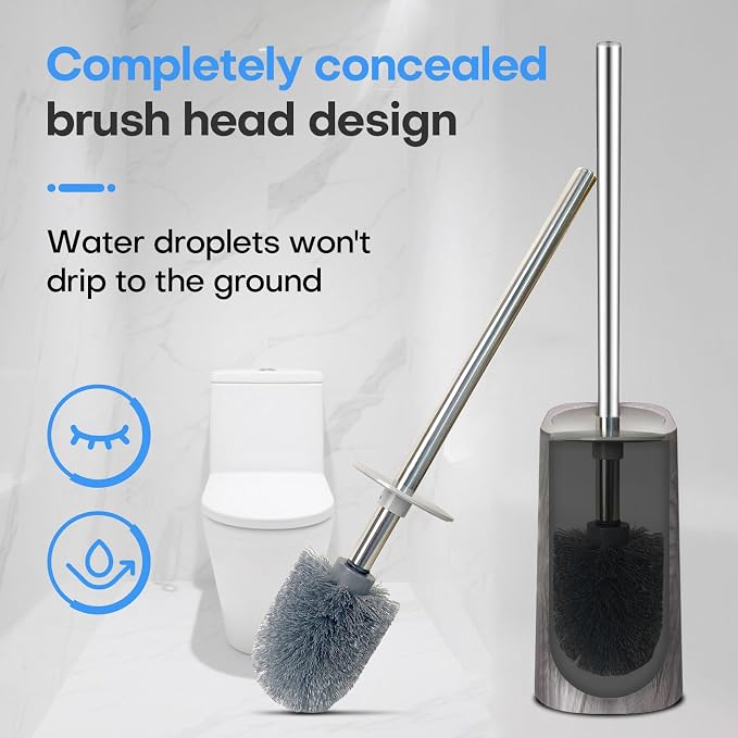 Marble Colored Toilet Brush and Holder Set, Stainless Steel Long Handle and - Image 3