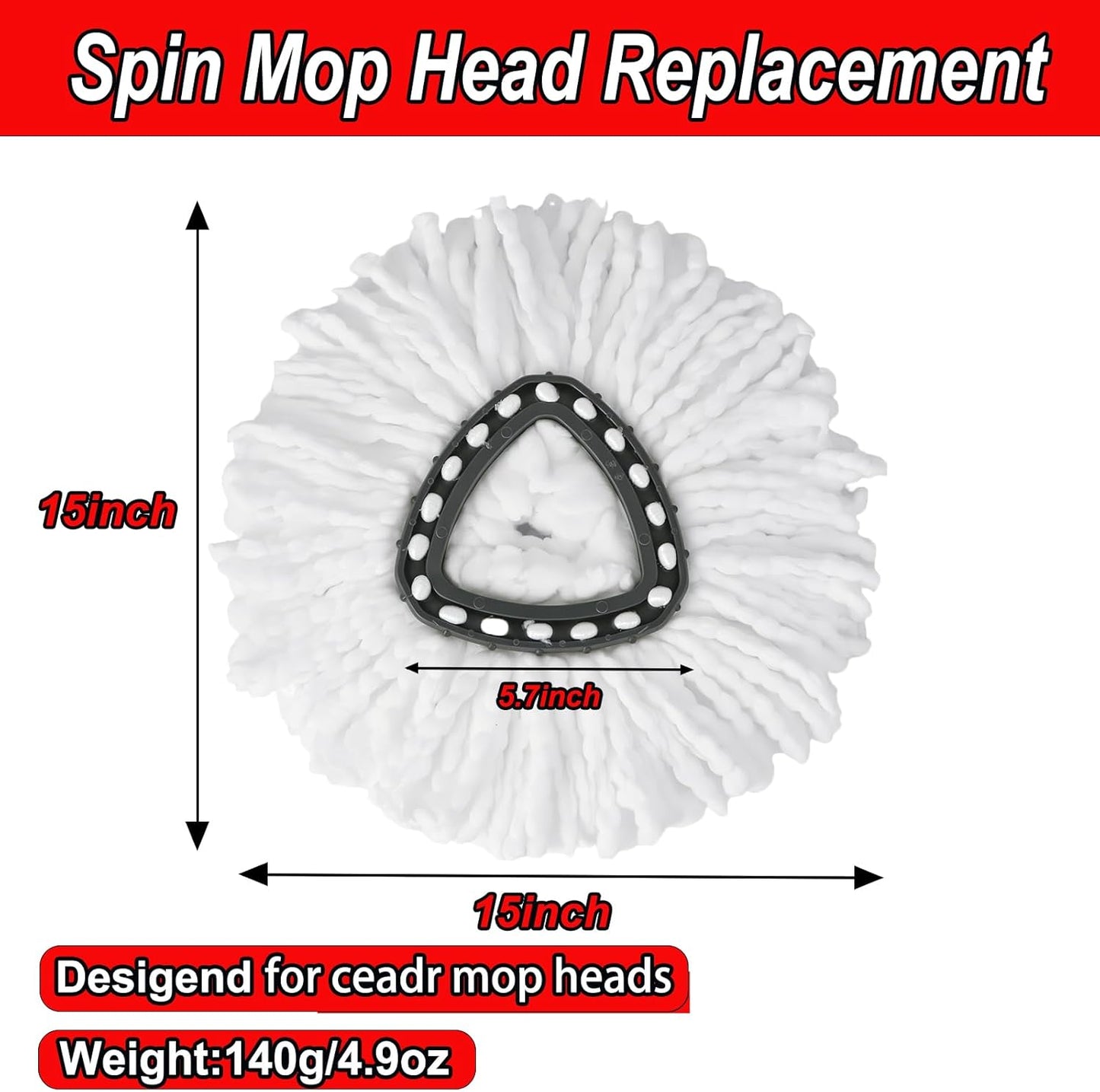 10 PCS Spin Mop Replacement Head,100% Microfiber Mop Heads Replacements Compatible with Cedar Easywring 1-Tank System, 360 Degree Round Mop Refills for Easy House Cleaning Floor Mopping