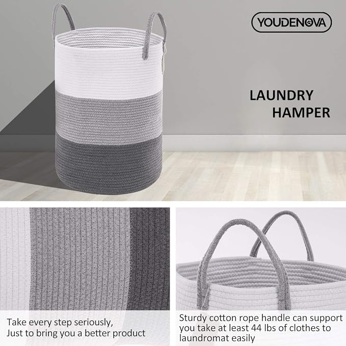 YOUDENOVA Woven Rope Laundry Hamper Basket, 58L Tall Luandry Basket, Baby - Image 8