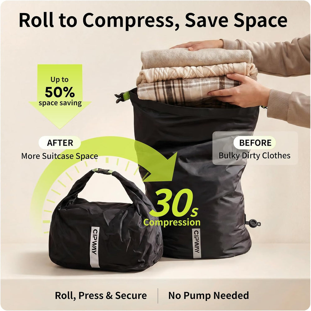 Travel Compression Laundry Bag for Dirty Clothes, 40L 2Pack