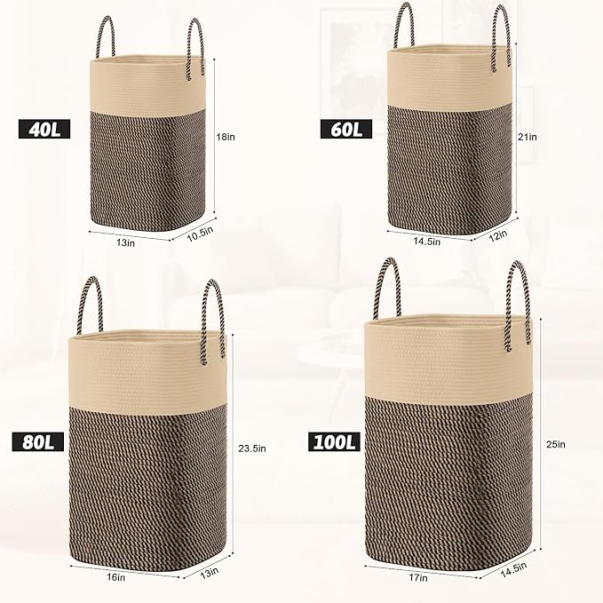 Laundry Basket, Woven Cotton Rope Laundry Hamper, Versatile Storage - Image 3
