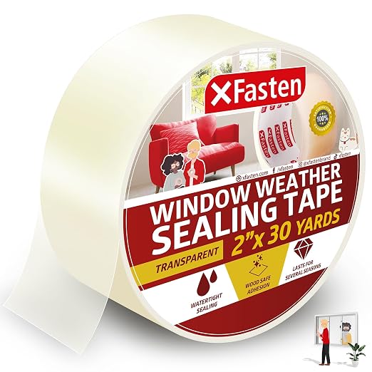 XFasten Transparent Window Weather Sealing Tape, 2-Inch x 30 Yards, No Residue by XFasten