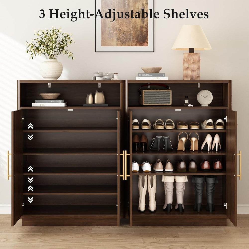 Fluted Shoe Storage Cabinet with 2 Arch Doors, 43" Tall Wood Cabinet