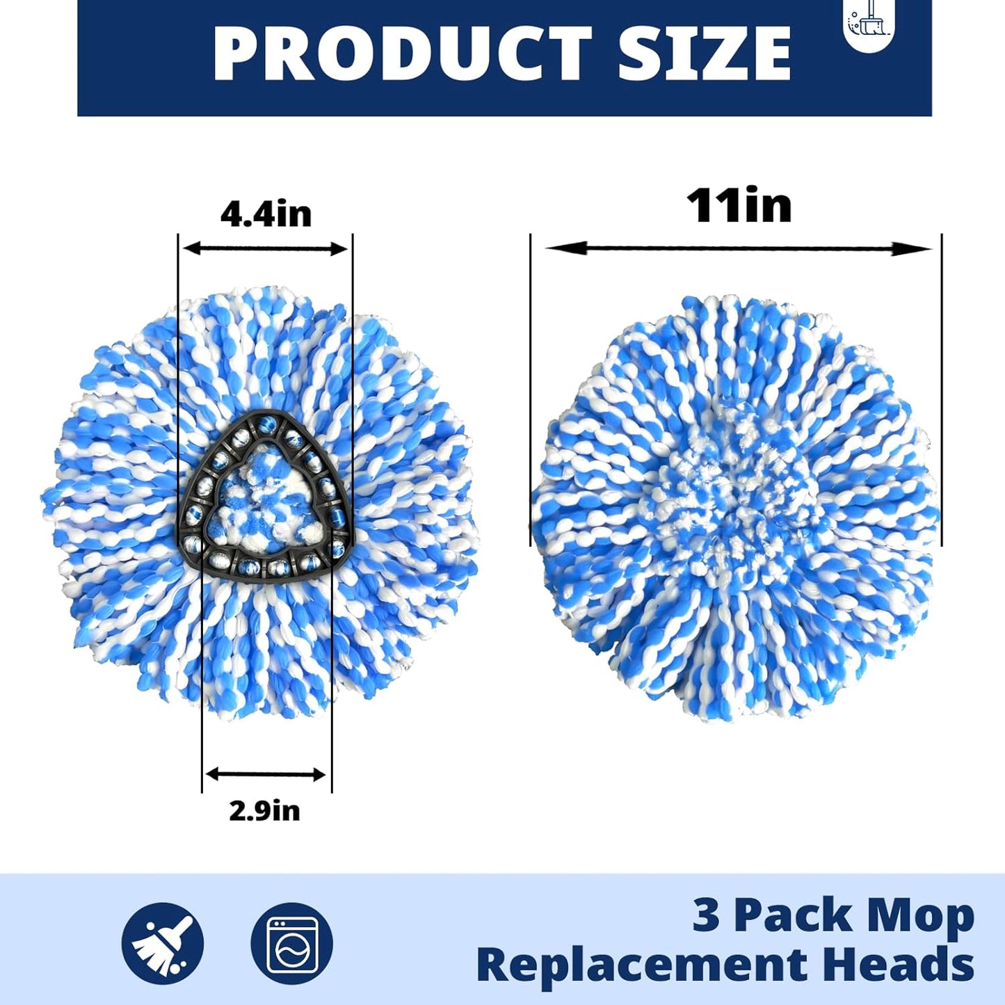 3 Pack Spin Mop Replacement Head Compatible with RinseClean 2-Tank System | Microfiber, Machine Washable, Reusable, Easy to Clean, Suitable for Sealed Hardwood, Tile, Laminate & Marble Floors