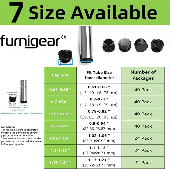 Furnigear Plastic Plugs Tubing End Caps Chair End Caps 7/8" Outside Bottom - Image 3