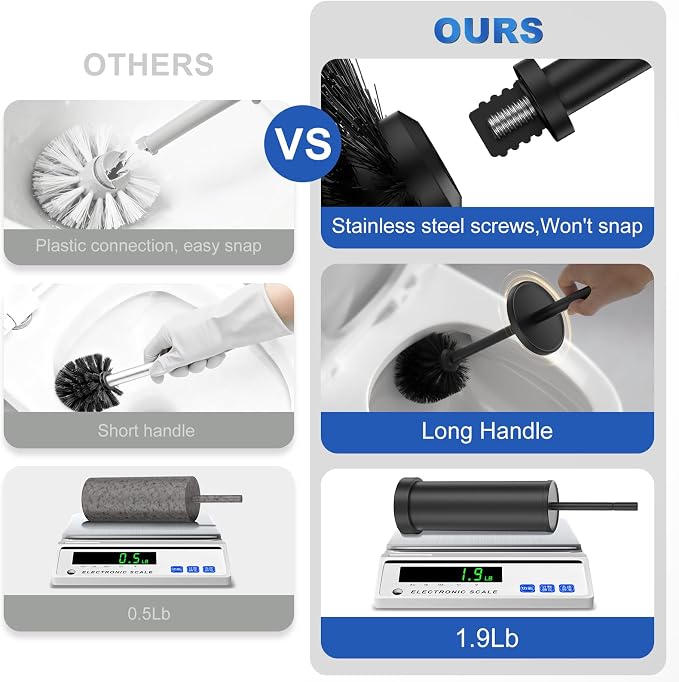 Black Toilet Brush and Holder Set, 304 Stainless Steel Heavy Duty Toilet Bowl - Image 6