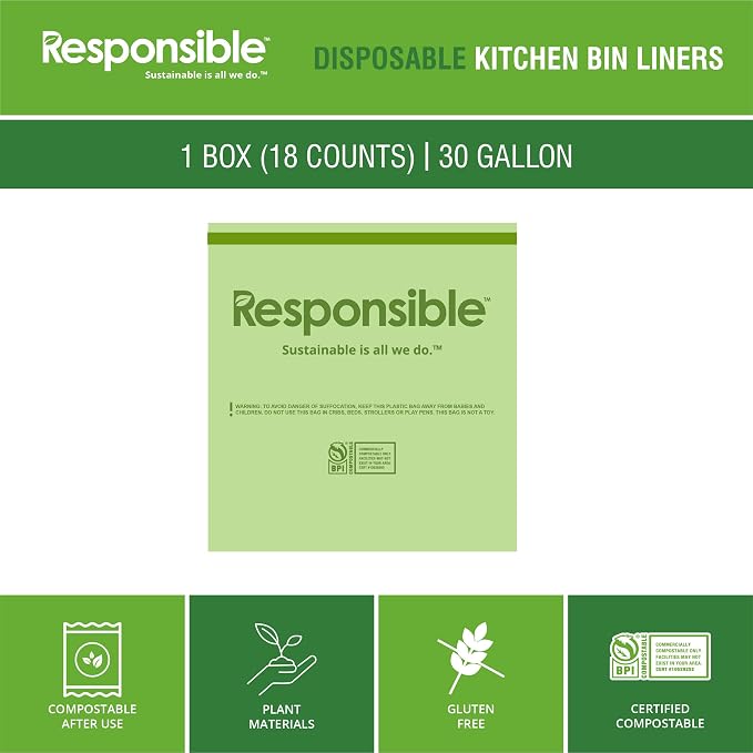 Responsible Products Kitchen Bin Liners, Certified Compostable, Heavy Duty - Image 5