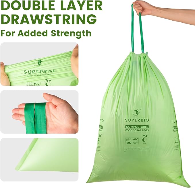 SUPERBIO 13 Gallon Compostable Drawstring Kitchen Waste Bag, 49.2 Liter - Image 3