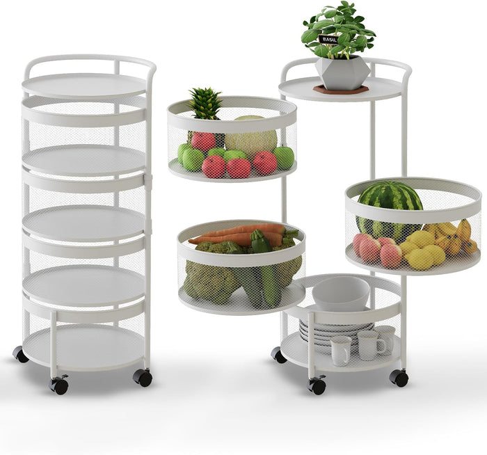 Garden 4 you Rotating Kitchen Storage Shelf Rack, 360° Rotating Fruit and Vegetable Storage Baskets,Multi-Layer Storage Shelf for Kitchen,Living,Room and Bathroom (White,4-Tier)