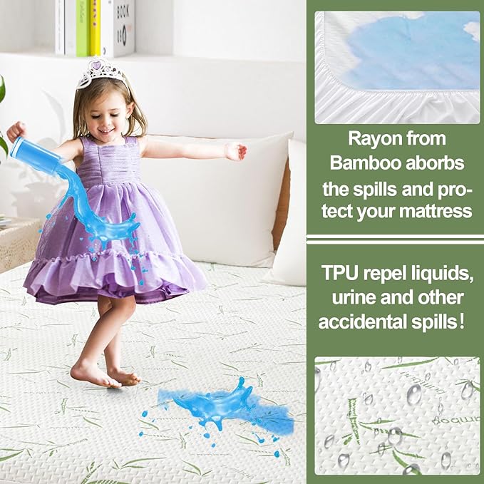 Queen Mattress Protector Waterproof Mattress Pad Washable Bamboo Rayon Mattress - Image 3