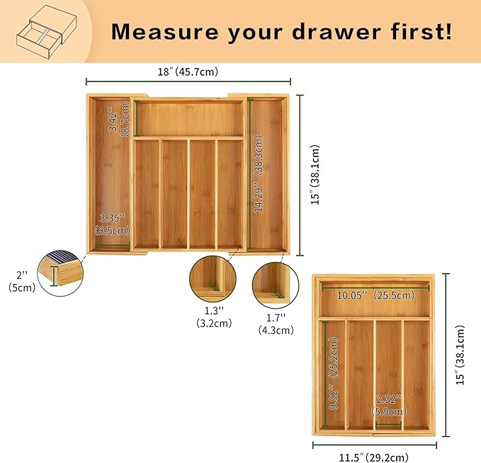 Utoplike Bamboo Cutlery Tray Silverware, Drawer Dividers - Image 3