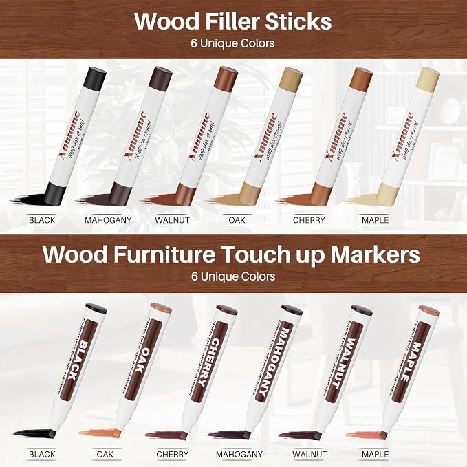 12 Colors Wood Filler Sticks Furniture Markers, Wood Floor Scratch Repair Kit - Image 2