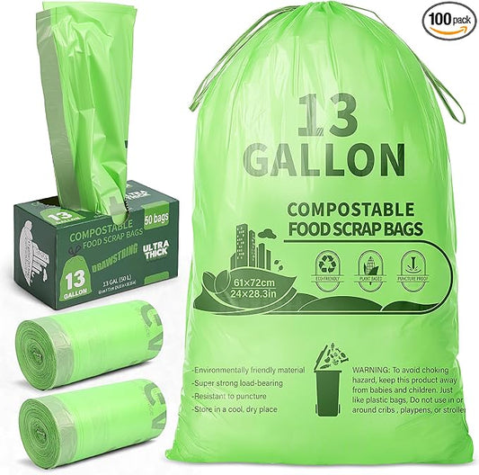 Amyhill 100 Count Compostable Kitchen Trash Bags 13 Gallon Compostable by Amyhill