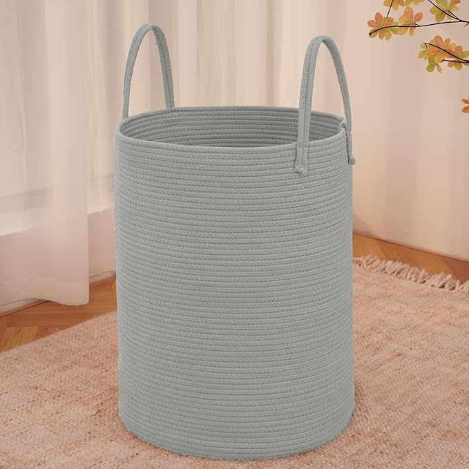 Large Woven Laundry Basket Hamper, 80L Cotton Rope Storage Bin by JMvicyroam