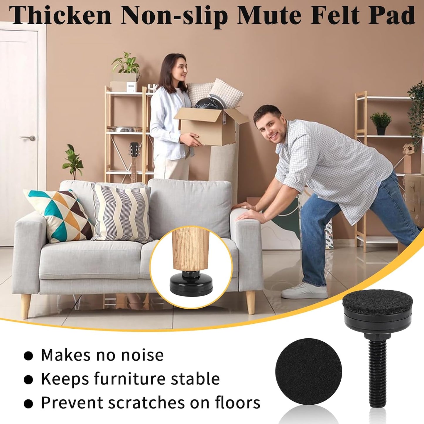 60 Pcs Adjustable Leveling Feet with T-Nut Kit, 3/8”-16 Thread Furniture Levelers, Metal Adjustable Feet, Heavy Duty Legs Height Adjuster for Table, Chair, Desk, Cabinets, Sofa(Black)