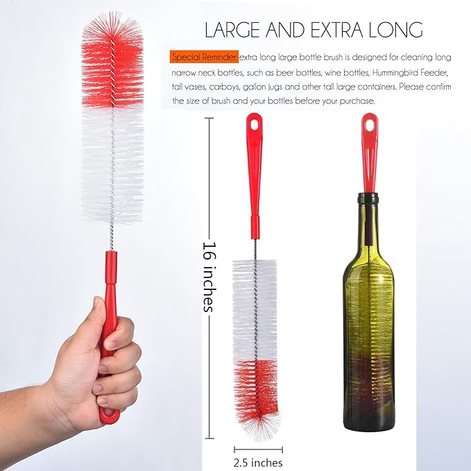 ALINK 3-Pack Long Red Bottle Cleaning Brush - Image 2