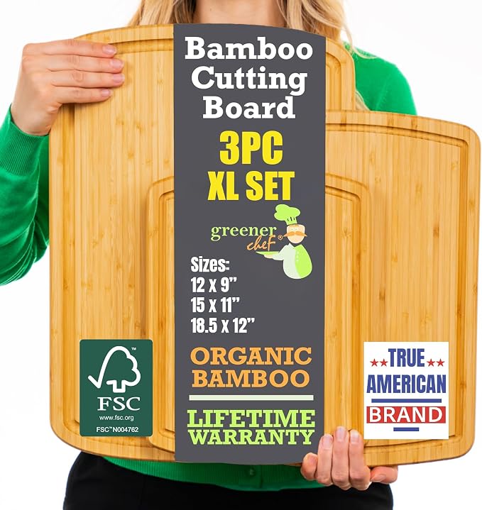 Wood Cutting Boards for Kitchen for Chopping Vegetables, Carving Meat, Slicing by GreenerChef