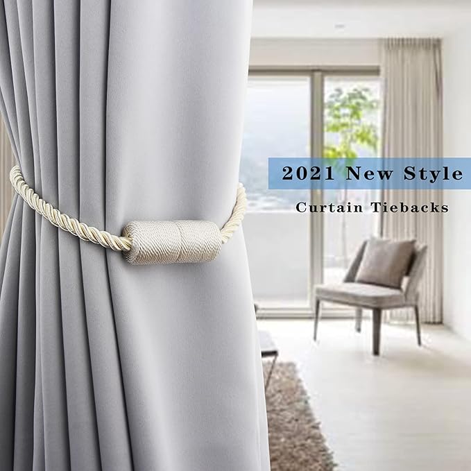 6 Pack Beige Strong Magnetic Curtain Tiebacks Outdoor Elegant Decorative Tie - Image 6