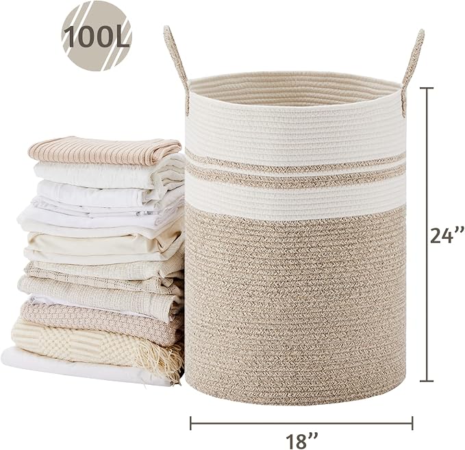 VIPOSCO Large Laundry Hamper, Tall Woven Rope Storage Basket - Image 5