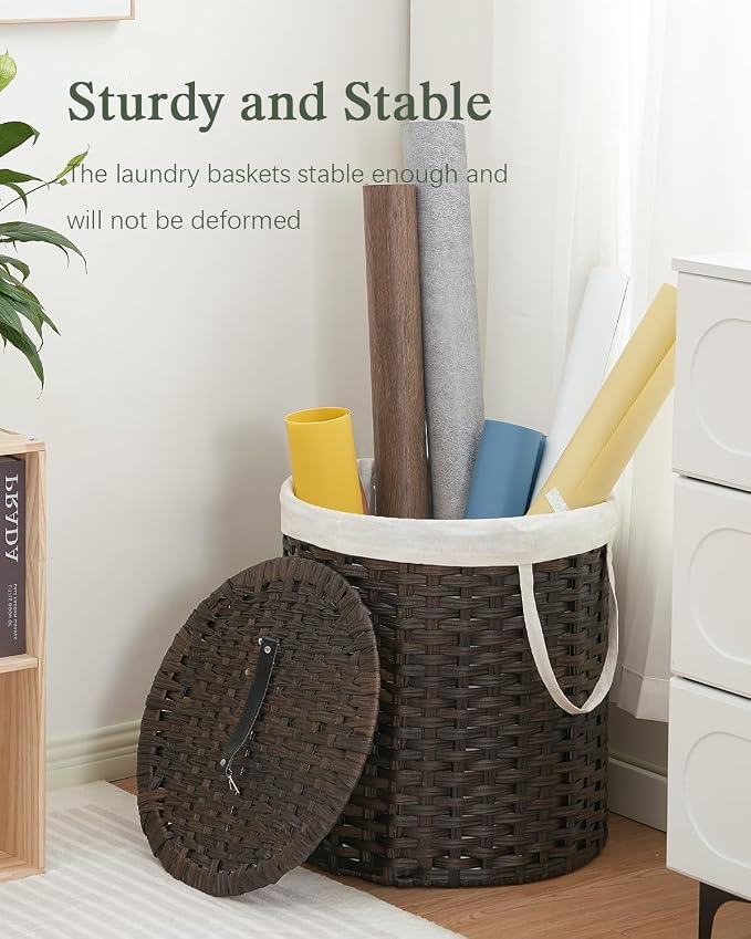 Laundry Hamper with Lid Wicker Laundry Hamper Round 26.5 Gal Laundry Basket - Image 6