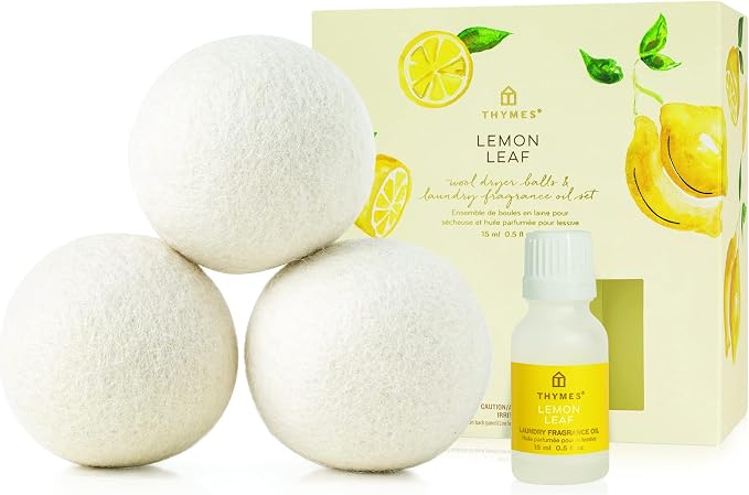 Thymes Wool Dryer Balls Set – Includes 3 Wool Laundry Balls + 1 Scented Laundry by Thymes