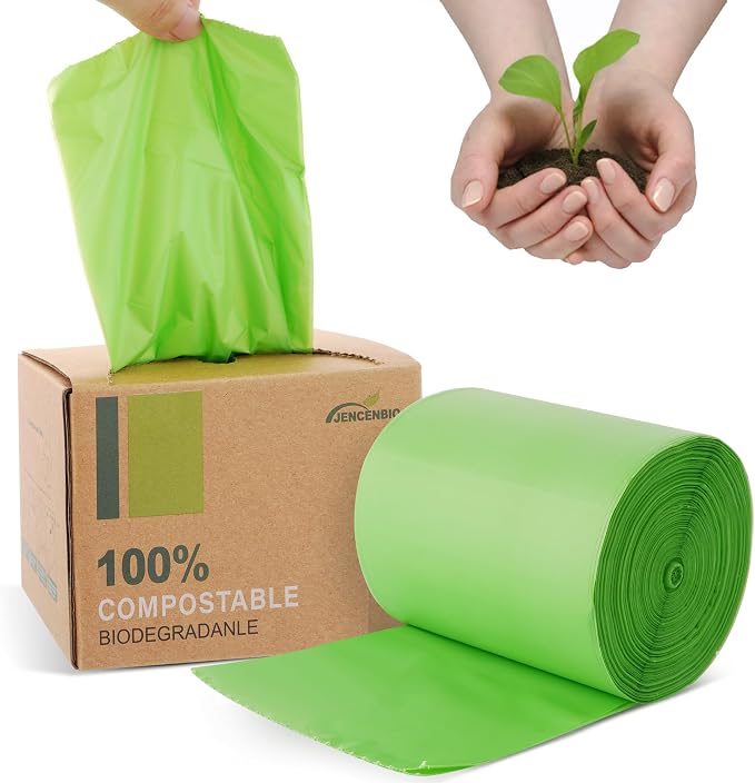 Compostable Trash Bags, 2.6 Gallon, 100% Compost Waste Bags by JENCENBIO