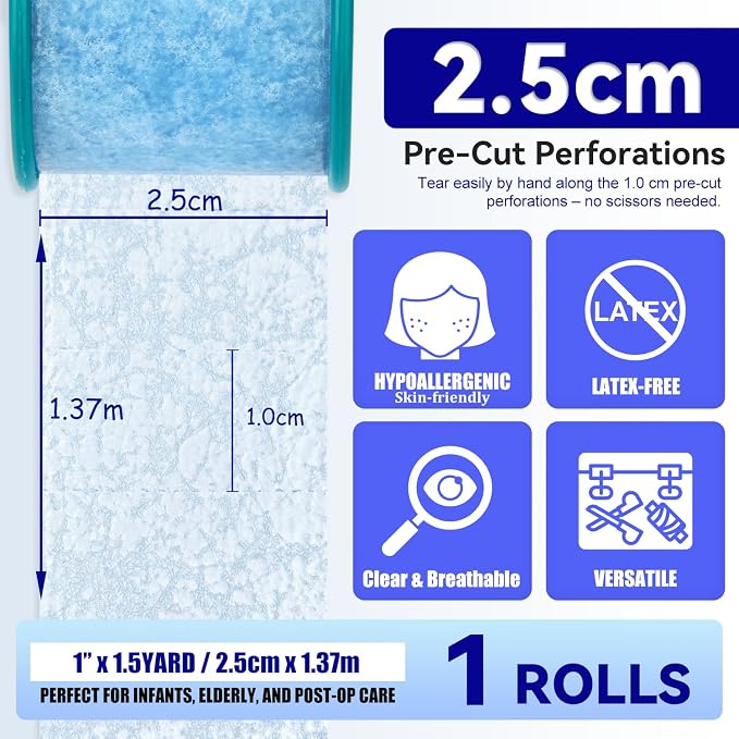 FRESINIDER Silicone Medical Tape – 1" x 1.5 Yard Blue 2 Rolls, Waterproof & - Image 2