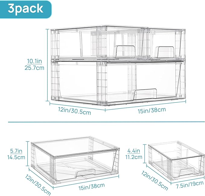 Vtopmart 3 Pack Stackable Storage Drawers, Easily Assemble Acrylic Bathroom - Image 3