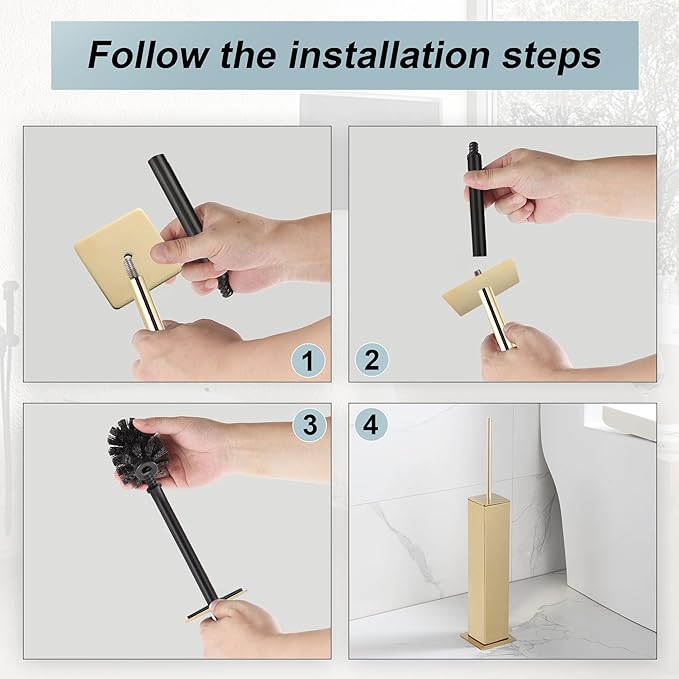 Gold Toilet Brush with Holder 304 Stainless Steel Toilet Bowl Brush, Square - Image 4