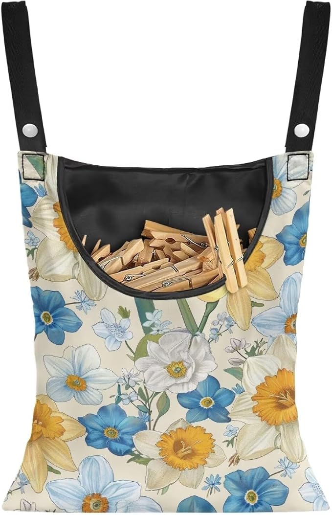Floral Clothespin Bag with Hanging Rope Daffodil 14.5 x 12 Inch Summer by CREAMIC