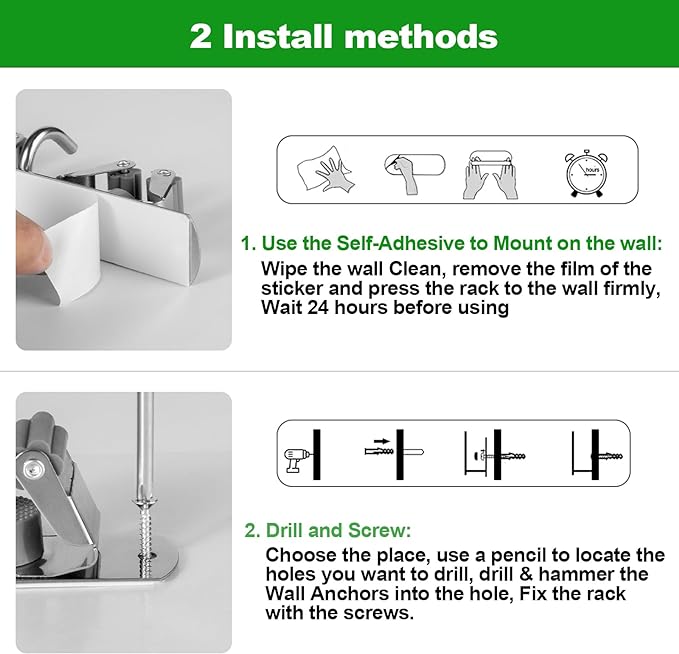 voze 3 Racks and 4 Hooks Mop and Broom Holder Wall Mount, Self Adhesive Heavy - Image 7