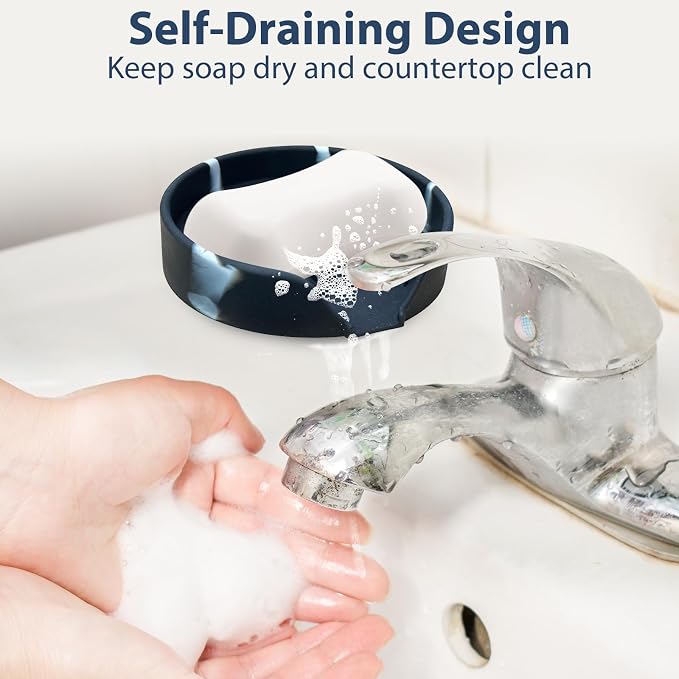 Self Draining Soap Dish, Silicone Suction Cup Soap Holder Tray Savers Container - Image 5