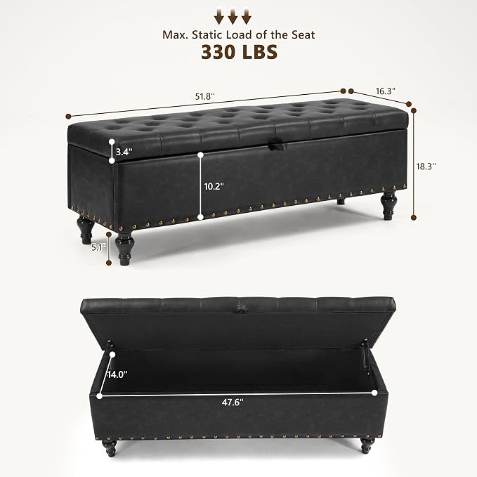 51.8’’ Storage Ottoman Bench, Faux Leather Ottoman - Image 2
