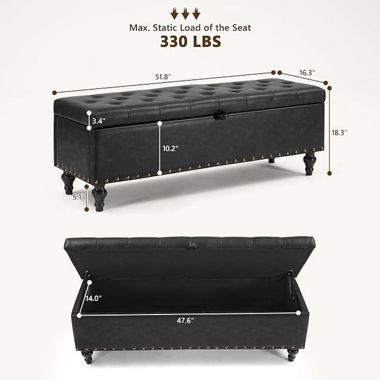 50" Storage Ottoman Bench, Tufted Ottoman - Image 2