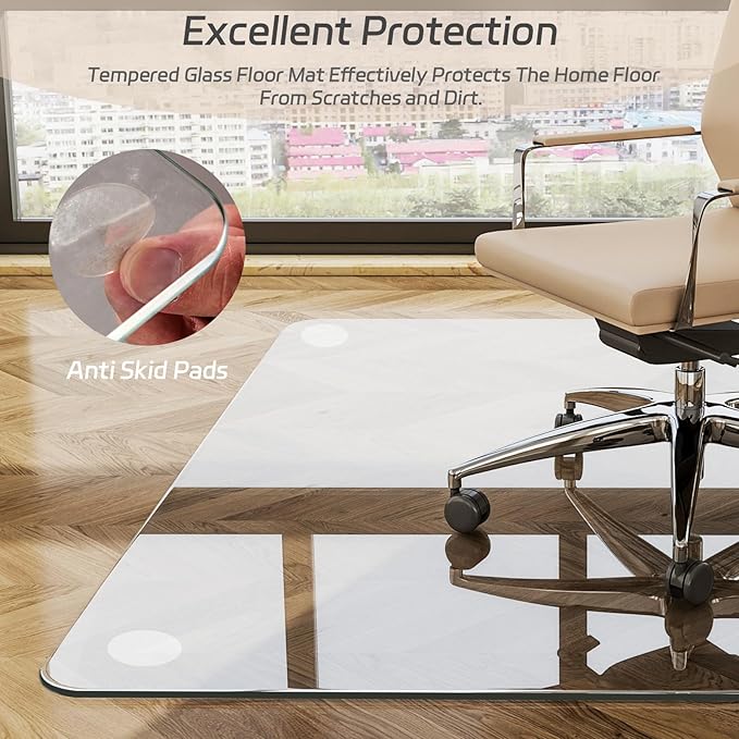 GLSLAND 36"x55" Tempered Glass Chair Mat Rectangle Heavy-Duty Floor Protector - Image 4