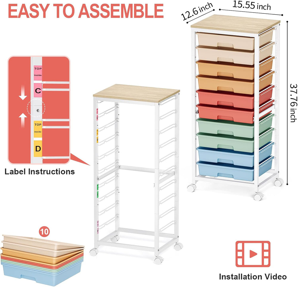 SYKIARIOL 10 Drawer Rolling Cart,Rainbow