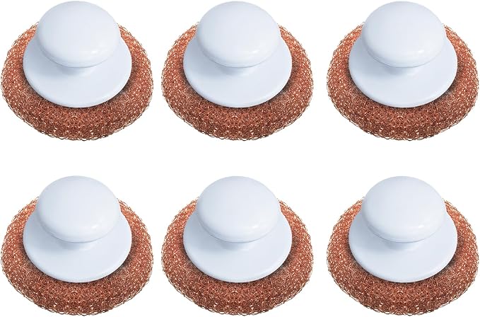 LOLA Copper Mesh Scouring Pad w/Comfort Knob, 6 Pack, Heavy Duty Cleaning Pads by LolaProducts