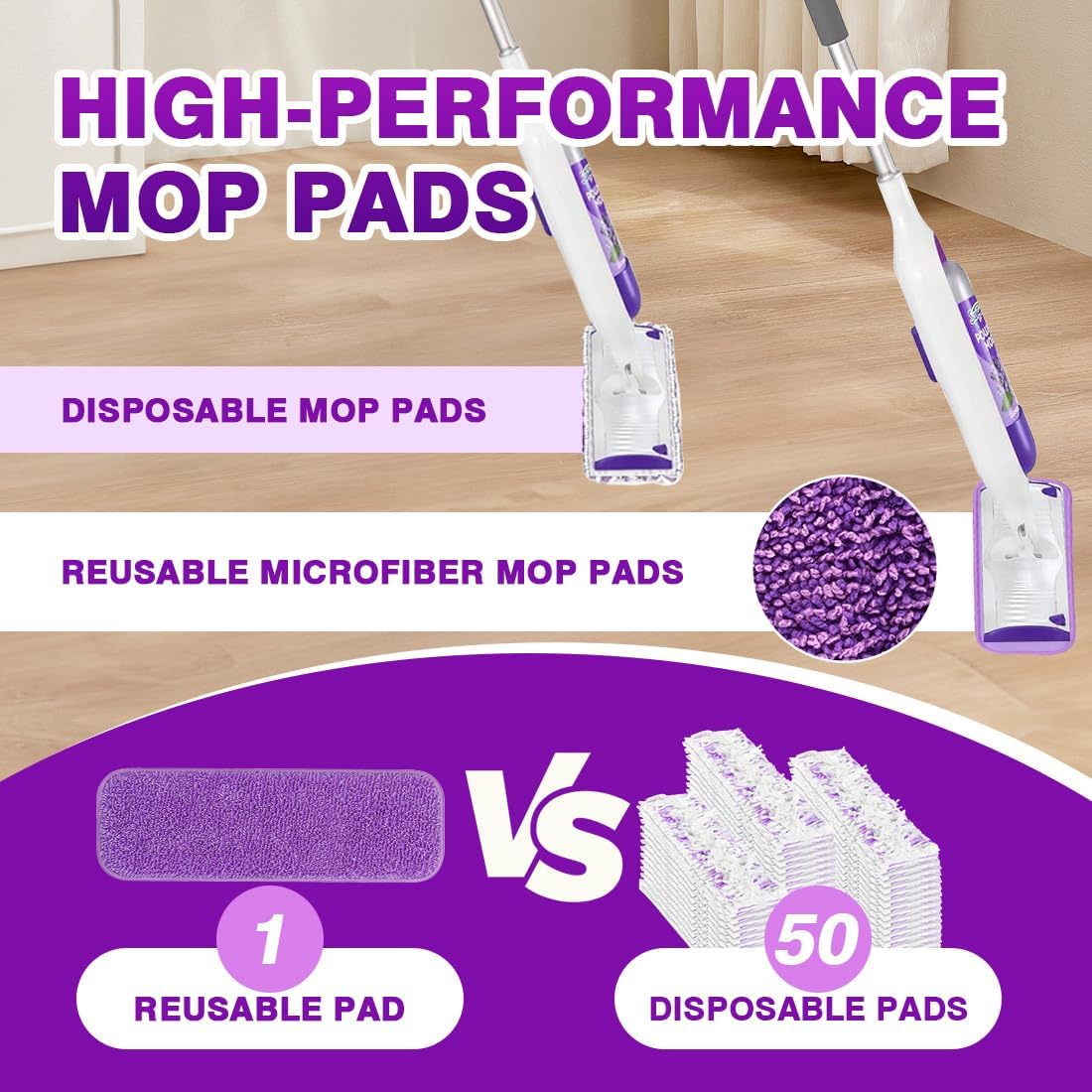 HOMEXCEL Reusable Microfiber Mop Pads for Swiffer PowerMop 8 Pack, Power Mop Pads Refills for 13 ''-15 '' Spray Mop, Machine Washable Pad Replacement for Multi-Surface Floor Cleaning