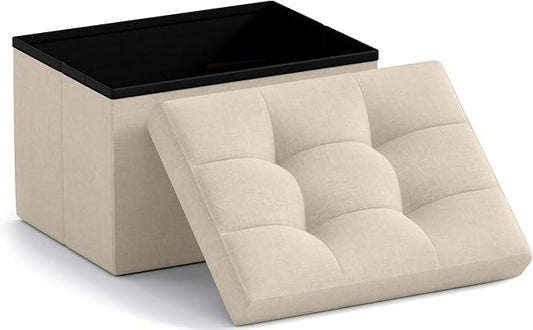 Ornavo Home Small Storage Ottoman Foldable Collapsible Rectangle Linen Ottoman by OrnavoHome